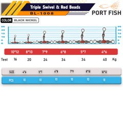 Portfish BL-1008 Üçlü Kırmızı Boncuklu Fırdöndü